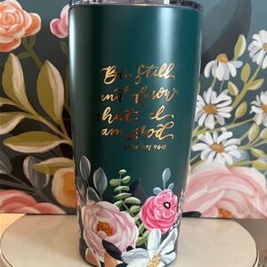 Be Still Teal Floral Stainless Steel Travel Tumbler